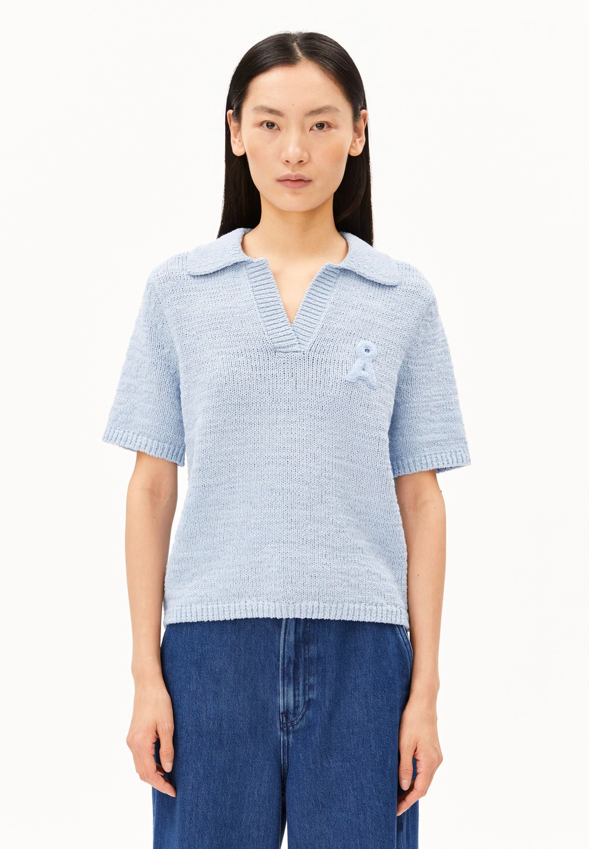 ICONIC Å BAUMWOLL-POLO-STRICKPULLOVER | mistblue