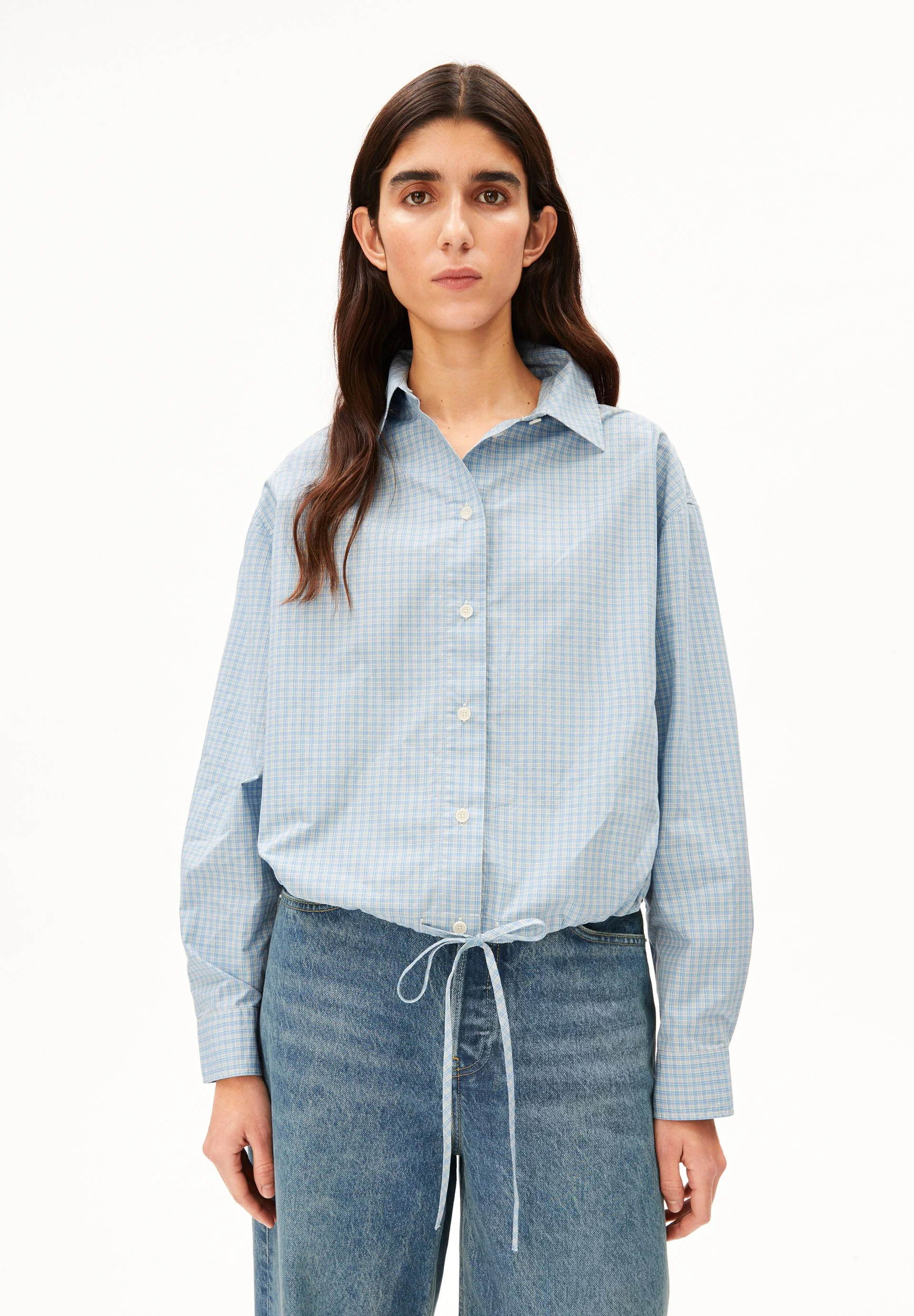 KARIERTE BLUSE MIT KORDELZUG - Image 2