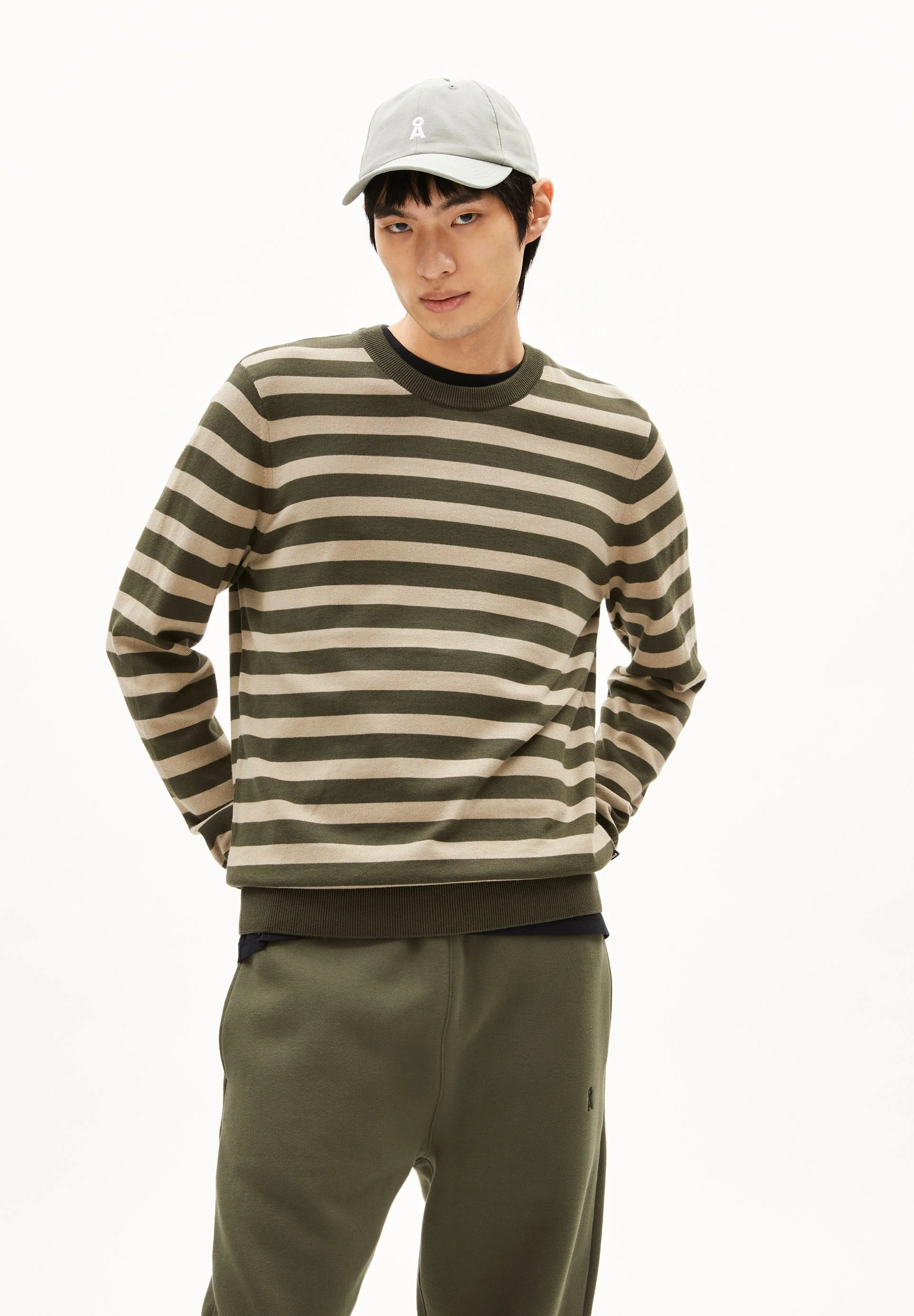 LOUKAA FINE STRIPES STRICKPULLOVER | forest pine-light sage