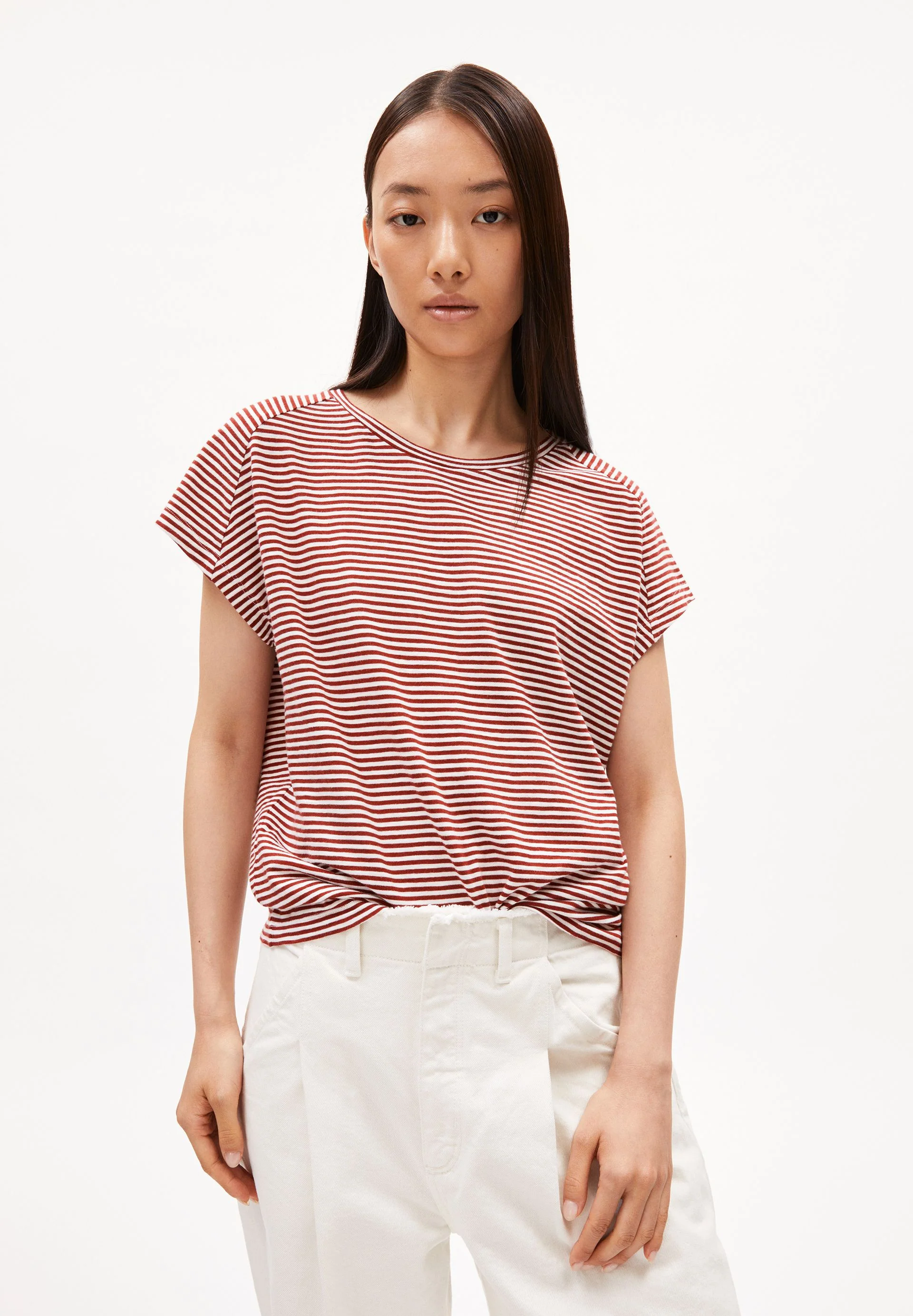 ONELIAA LOVELY STRIPES T-SHIRT | dark crimson-oatmilk