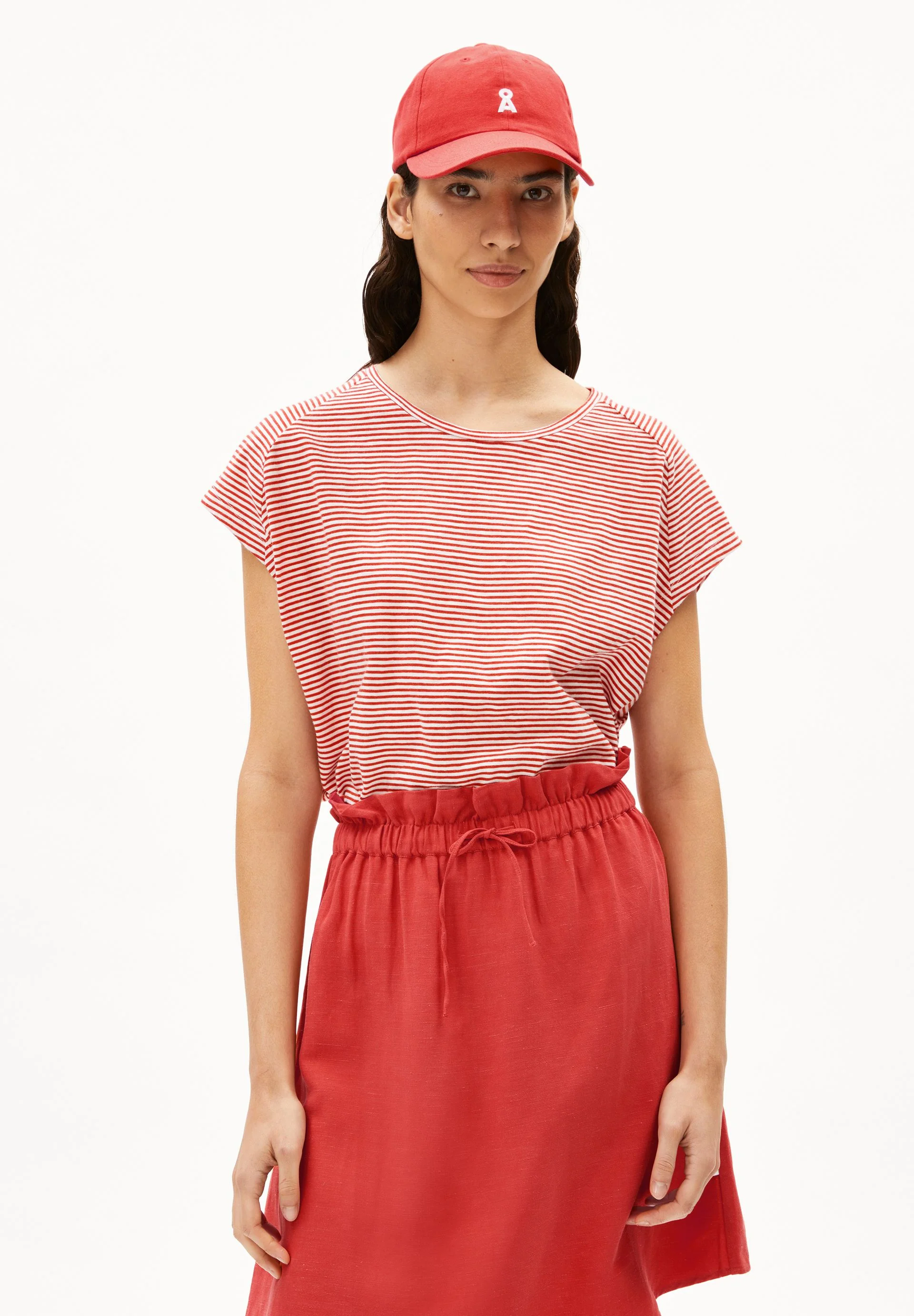 ONELIAA LOVELY STRIPES T-SHIRT | oatmilk-coral blush