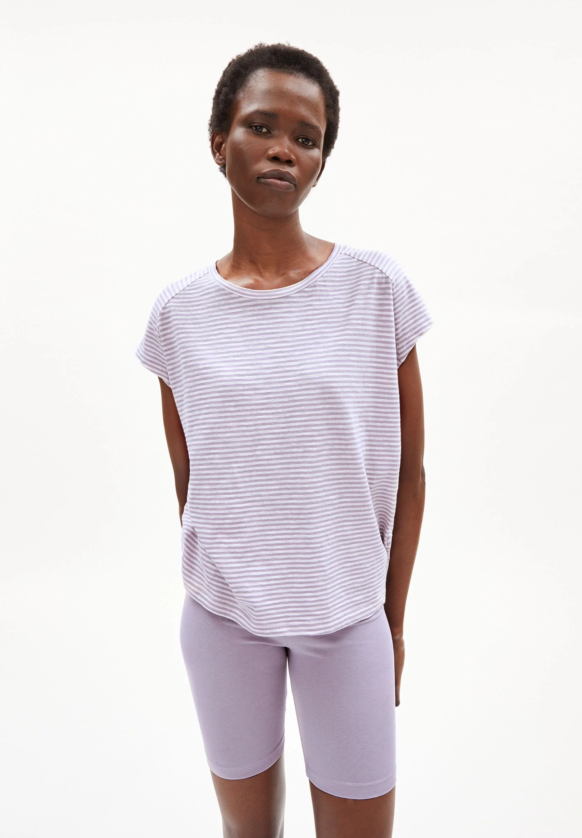 ONELIAA LOVELY STRIPES T-SHIRT | purple noise-oatmilk