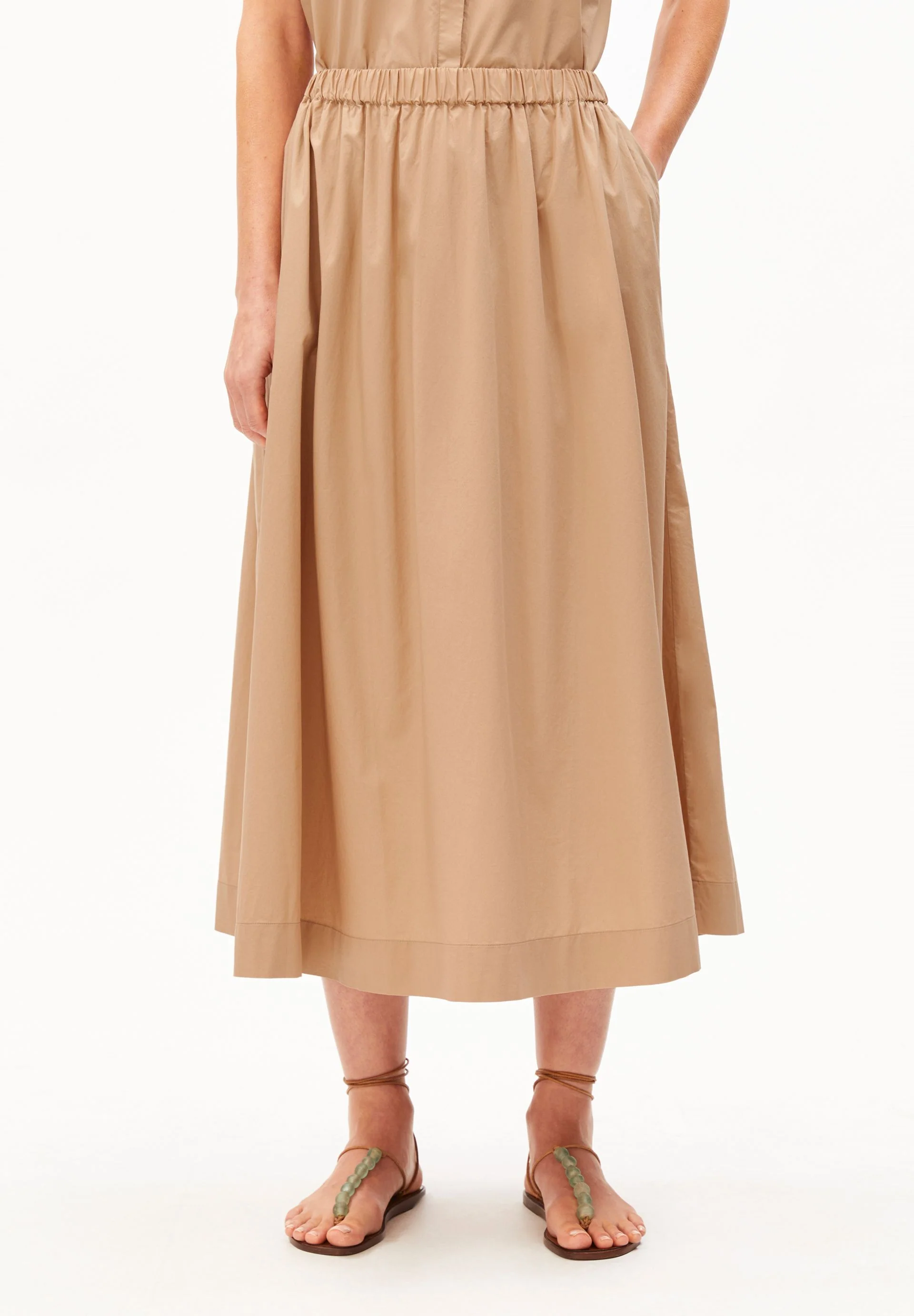 POPLIN MIDI-ROCK A-LINIE | true camel