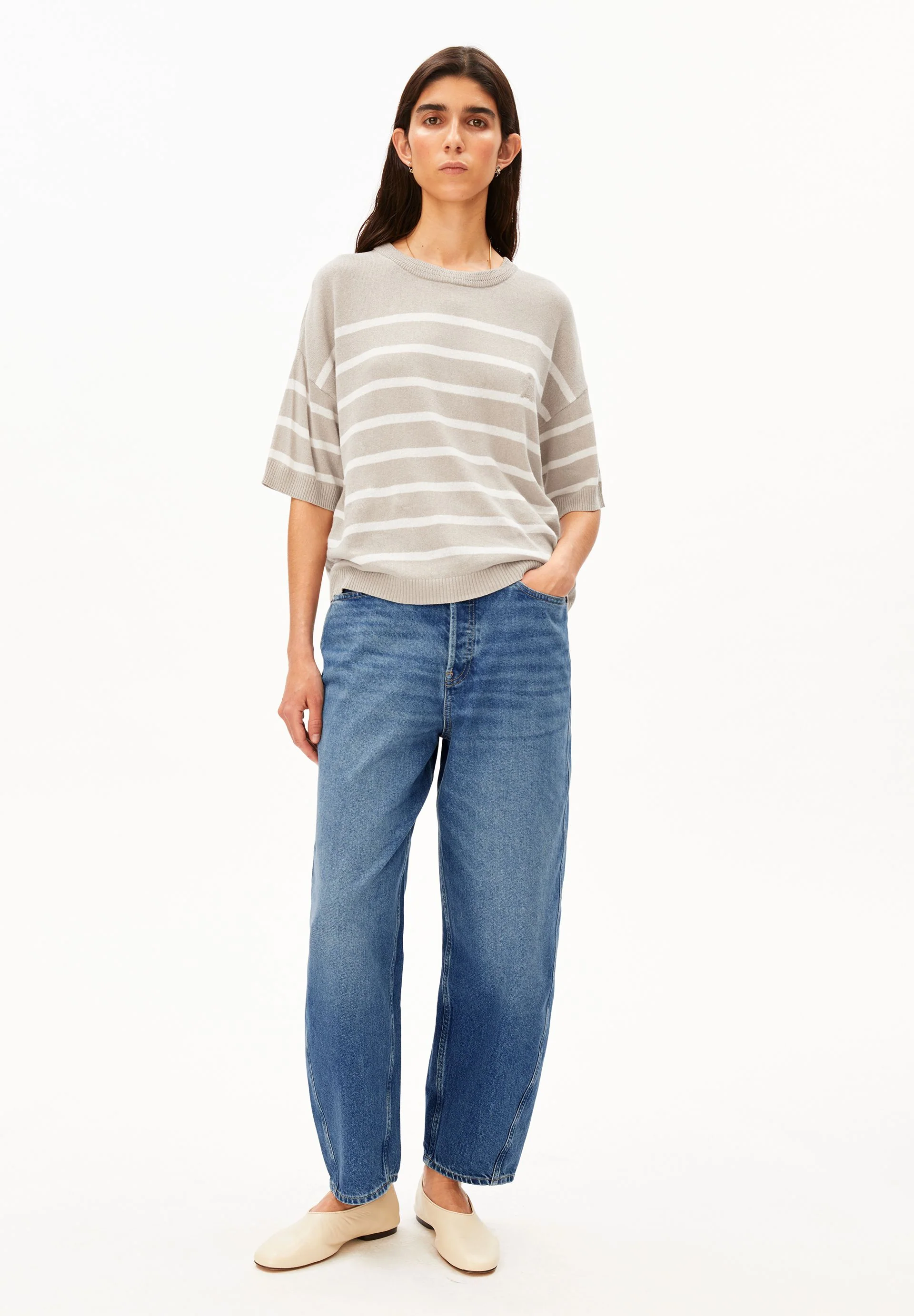 GESTREIFTER LEINEN-MIX PULLOVER | sand stone-undyed - Image 5